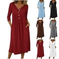 thumbnail image 1 of Meichang Summer Dresses for Women 3/4 Sleeve Button Henley Neck Midi Dress Casual Loose Fit Pleated Front Beach Dresses with Pockets, 1 of 7