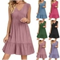thumbnail image 1 of Meichang Summer Dresses for Women Sleeveless V Neck Loose Fit Mini Dress Pleated Ruffle Flowy Beach Sundresses, 1 of 7