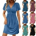 thumbnail image 1 of Meichang Summer Dresses for Women V Neck Twist Front Short Sleece Mini Dresses A-Line Soft Party Dress Casual Solid Work Tshirt Dress, 1 of 10