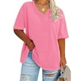 thumbnail image 1 of Meichang Summer Savings Womens Plus Size Tops V Neck T-Shirts Solid Loose Fit Short Sleeve Summer Top Tunic Blouse Basic Tees, 1 of 3