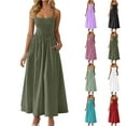 thumbnail image 1 of Meichang Sundresses for Women Sleeveless Spaghetti Strap Maxi Dress A-Line Smocked Casual Sun Dresses with Pockets Boho Pleated Summer Beach Long Sundress, 1 of 9