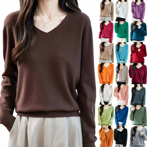 Meichang Sweater for Women V Neck Knit Pullover Tops Long Sleeve Loose Fit Fall Sweater Warm Loose Fit Soft Knit Sweaters