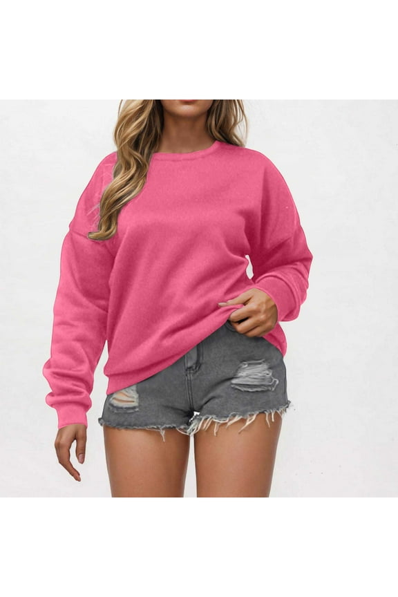 Sweatshirt Women Casual Pink Crew Neck Shirts Trendy Long Sleeve Loose Fit Tops Pullover Solid Oversized Sweatshirts