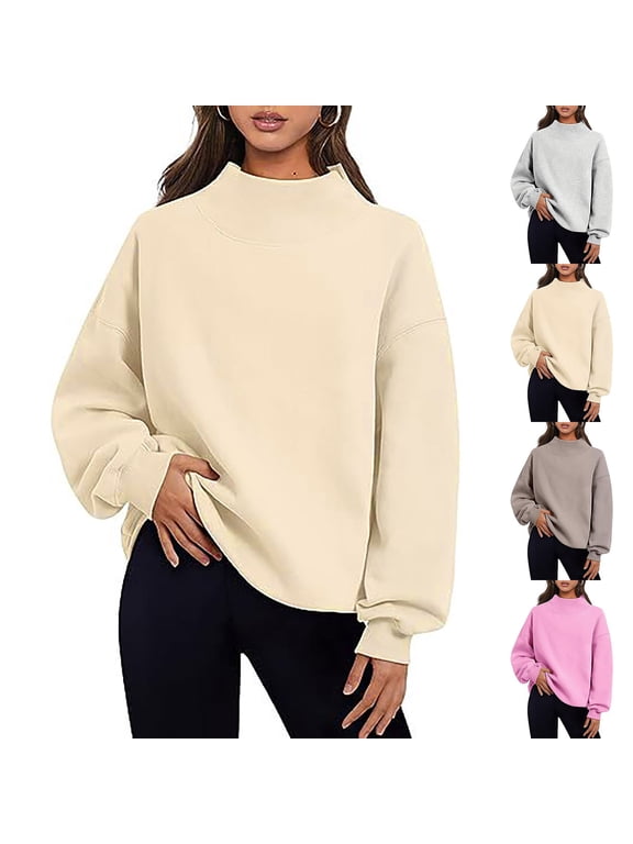 Women's Mock Neck Sweatshirt Oversized Cozy Drop Long Sleeve Pullover Casual Soft Lightweight Fall Winter Sweatshirts