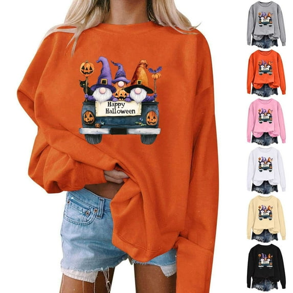 Meichang Sweatshirt for Women Halloween Pumpkin Ghostface Graphic Sweatshirts Oversized Long Sleeve Crew Neck Pullover Vintage Halloween Sweatshirt
