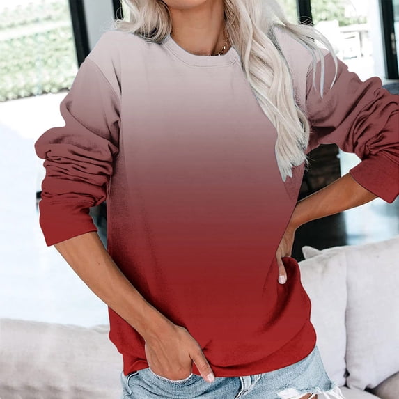 Meichang Sweatshirts for Women 2023 Fall Long Sleeves Sweatshirt Casual Crew Neck Pullover Gradient Print Lightweight Top