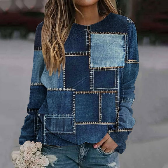 Meichang Sweatshirts for Women No Hood Long Sleeve Crew Neck Pullover Vintage Plaid Print Loose Fit Winter Fall Sweatshirts Plus Size