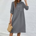 thumbnail image 1 of Meichang T-Shirts Dresses for Women Loose Casual Cotton Linen Shirts Dresses Solid Lapel Collar 3/4 Cuffed Sleeves Dresses Flowy Work Midi Dresses Gray XXL, 1 of 6