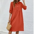 thumbnail image 1 of Meichang T-Shirts Dresses for Women Loose Casual Cotton Linen Shirts Dresses Solid Lapel Collar 3/4 Cuffed Sleeves Dresses Flowy Work Midi Dresses Red XL, 1 of 6
