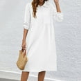 thumbnail image 1 of Meichang Womens Summer Shirt Dresses Casual Cotton Linen Dresses Roll Up Half Sleeve Button Up Collar Knee Length Dresses Beach Tunic Dress, 1 of 6