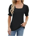 thumbnail image 1 of Meichang T Shirts for Women Eyelet Tops Puff Short Sleeve Solid Shirts Square Neck Loose Fit Casual Blouses Comfy Lightweight Work Tees Black XL, 1 of 4