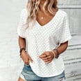 thumbnail image 1 of Meichang T Shirts for Women Loose Fit V Neck Eyelet Tops Casual Short Sleeve Blouses Solid Comfy Work Tees Summer Going Out Tops White XL, 1 of 9