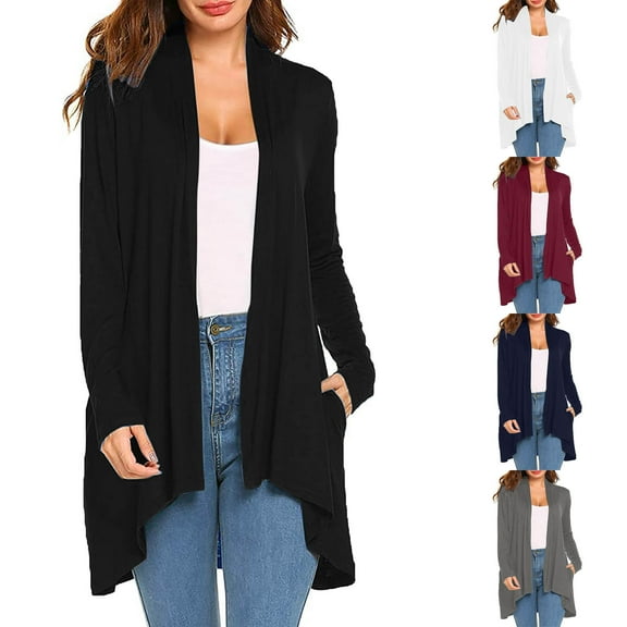 Meichang Thin Cardigans for Women Long Sleeve Drape Open Front Cardigan Lightweight Casual Long Cardigans Loose Fit Fall Cardigan Outwear Tops with Pockets