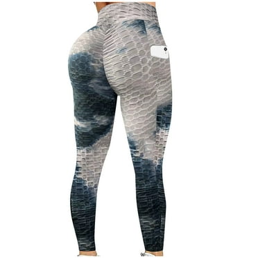 Meichang Tie Dye Leggings for Women Tummy Control High Waist Textured Honeycomb Yoga Pants Seamless Scrunch Butt Lifting Athletic Workout Leggings with Pockets