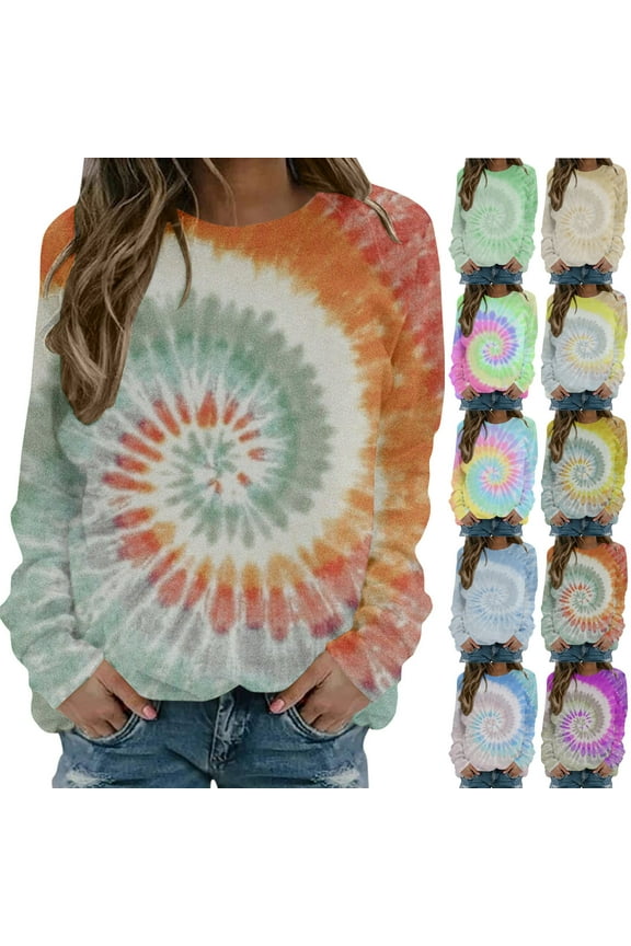 Tie Dye Sweatshirts for Women Long Sleeve Crewneck Sweatshirts Pullover Loose Fit Fall Winter Sweatshirt Trendy Clothes