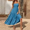 thumbnail image 1 of Meichang Tiered Maxi Dresses for Women Summer Spaghetti Strap Dresses Solid Loose Fit Smocked Dresses Swing Beach Vacation Sun Dresses Plus Size Blue S, 1 of 9