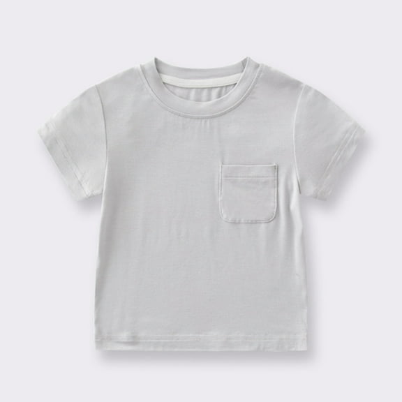 Meichang Toddler Baby Boys Girls T Shirts Cotton Tops Basic Tees Short Sleeve Loose Fit Crew Neck T-Shirts Kids Shirt with Chest Pocket Gray 12 Months
