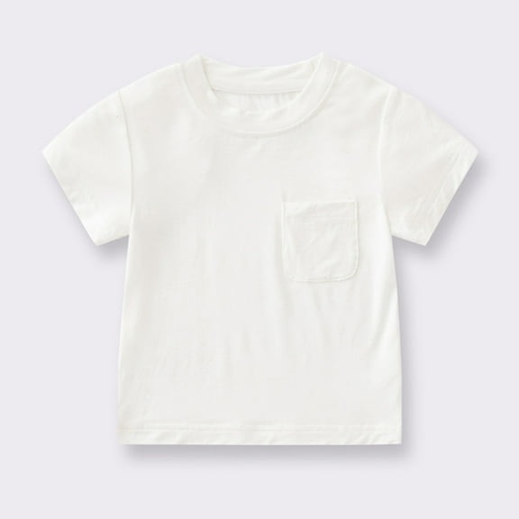 Meichang Toddler Baby Boys Girls T Shirts Cotton Tops Basic Tees Short Sleeve Loose Fit Crew Neck T-Shirts Kids Shirt with Chest Pocket White 9 Months