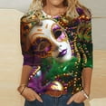 thumbnail image 1 of Meichang Tops for Women Mardi Gras Shirt Funny Mardi Gras Mask Print Theme Party Shirts Loose Fit Crew Neck Spring Tops Casual Holiday Blouses, 1 of 5