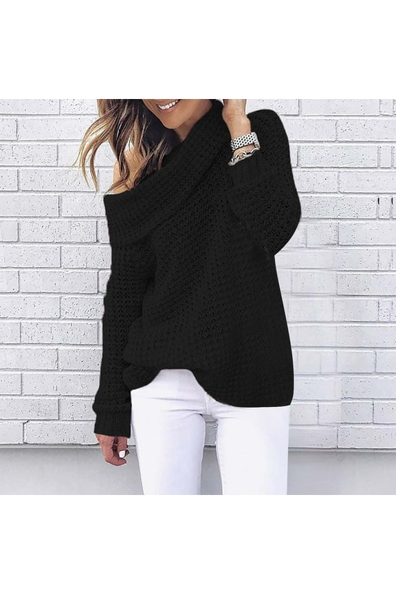 Turtle Neck Sweaters for Women Slouchy Knit Chunky Sweater Cowl Neck Long Sleeve Loose Fit Solid Pullover Sweaters Cozy Jumpers Tops Black XXXL