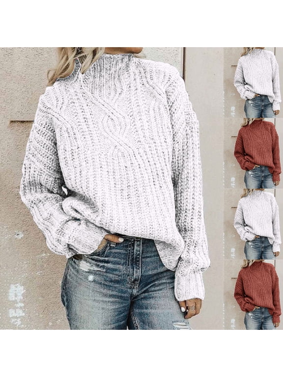 Turtle Neck Sweaters for Women Oversized Long Sleeve Cable Knit Pullover Tops Fall Winter Warm Knit Sweater