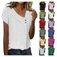 thumbnail image 1 of Meichang V Neck Button Up T Shirts for Women Solid Eyelet Embroidery Tops Casual Short Sleeve Loose Fit Tees Shirts Business Work Blouses White S, 1 of 5