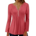 thumbnail image 1 of Meichang V Neck Pleated Button Tops for Women Empire Waist A-Line Blouse Comfy Autumn Long Sleeve Blouse Button Up Shirts Tunic Tops, 1 of 4