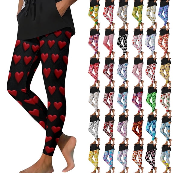 Meichang Valentine Leggings for Women High Waist Tummy Control Love Heart Print Stretchy Workout Yoga Leggings