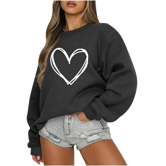 Meichang Valentine's Day Sweatshirt Women Love Heart Grahic Print Long Sleeve Pullover Casual Blouse Tops
