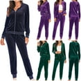 thumbnail image 1 of Meichang Velour Sweatsuits for Women, Women's Velvet Velour Tracksuits 2 Piece Lounge Outfits Zip Up Hooded Sweatshirt and Sweatpants Jogger Set Velour Tracksuit Womens, 1 of 6