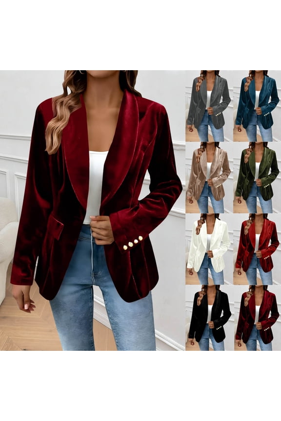 Velvet Blazer for Women Business Casual Long Sleeve Lapel Collar Open Front Suit Jackets Vintage Velour Office Work Blazers
