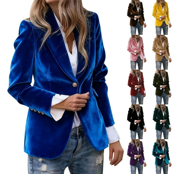 Meichang Velvet Blazer for Women Business Casual Suit Jackets Long Sleeve Lapel One Button Velvet Blazers Work Office Coats Dressy Jacket