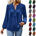 thumbnail image 1 of Meichang Velvet Long Sleeve Tops for Women, Velvet Blouses for Women Dressy Casual Long Sleeve Notch V Neck Button Up Henley Shirts Vintage Velour Holiday Party Top, 1 of 9