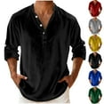 thumbnail image 1 of Meichang Velvet Tops for Men Long Sleeve Button V Neck Henley Shirts Business Casual Work Blouses Vintage Velour Top, 1 of 7