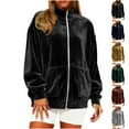 thumbnail image 1 of Meichang Velvet Zip Up Sweatshirt for Women Long Sleeve Casual Full Zip Jackets Vintage Velour Sweatshirts Outerwear with Pockets, 1 of 5