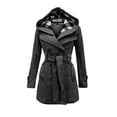 thumbnail image 1 of Meichang Winter Coat for Women Casual Solid Woolen Coat Dressy Double Breasted Coat Lapel Outwear with Plaid Hooded & Belt, 1 of 3