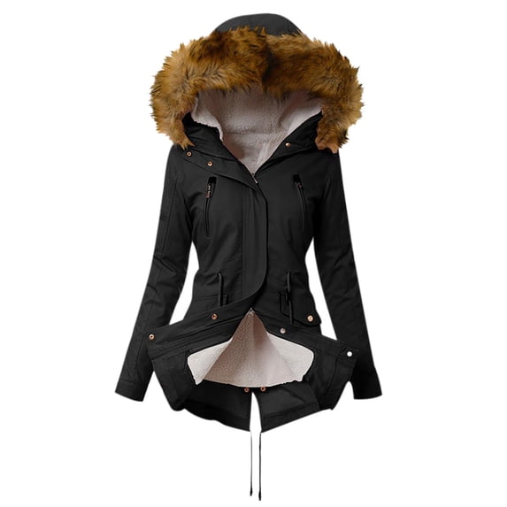 Meichang Winter Coats for Women with Faux Fur Hooded Heavyweight Parka Jacket Long Sleeve Windproof Warm Outerwear Petite Thick Sherpa Fleece Lined Jacket