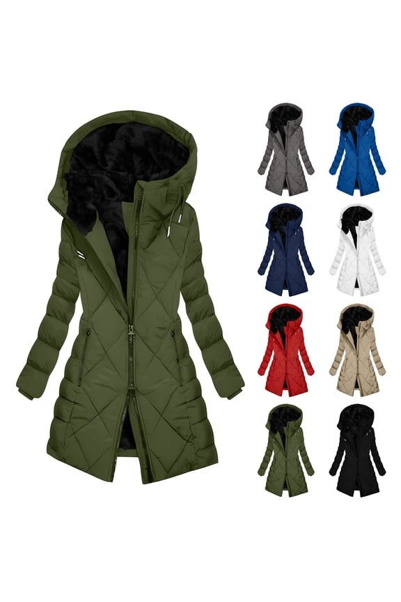 Winter Coats for Women with Hood Sherpa Fleece Lined Puffer Jackets Warm Thickened Windproof Petite Women Outerwear Full Zip Padded Jacket with Pockets