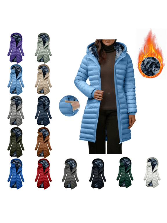 Winter Coats for Women Petite Sherpa Fleece Lined Warm Puffer Jackets with Hood Thickened Windproof Outerwear Full Zip Padded Jacket with Pockets