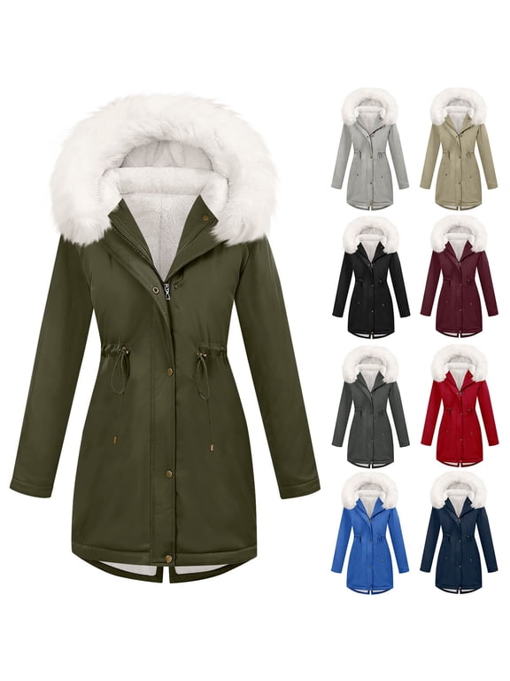 Winter Coats for Women Sherpa Fleece Lined Parkas Petite Women Anoraks Thicken Warm Zip Up Jacket Outerwear with Faux Fur Hood