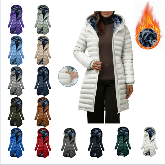 Meichang Winter Coats for Women Warm Puffer Jackets Fleece Lined Thick Overcoat Hooded Long Sleeve Zip up Down Jacket Bubble Coat
