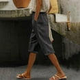 thumbnail image 1 of Meichang Women Bermuda Shorts Knee Length Cotton Linen Shorts Trendy Side Lace Hollw Out Beach Long Shorts with Drawstring Waist, 1 of 6