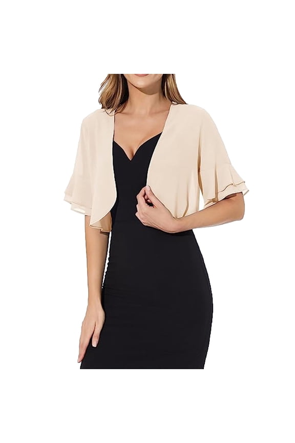 Women Bolero Shrug Soft Chiffon Open Front Sheer Short Sleeve Cropped Cardigans Solid Loose Fit Casual Summer Cardigans for Women Lightweight Beige XL