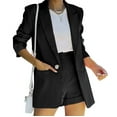 thumbnail image 1 of Meichang Women Casual Elegant Business Suit Sets Lapel Solid Open Front Blazers Long Sleeve Jacket and Short Pants Set, 1 of 8