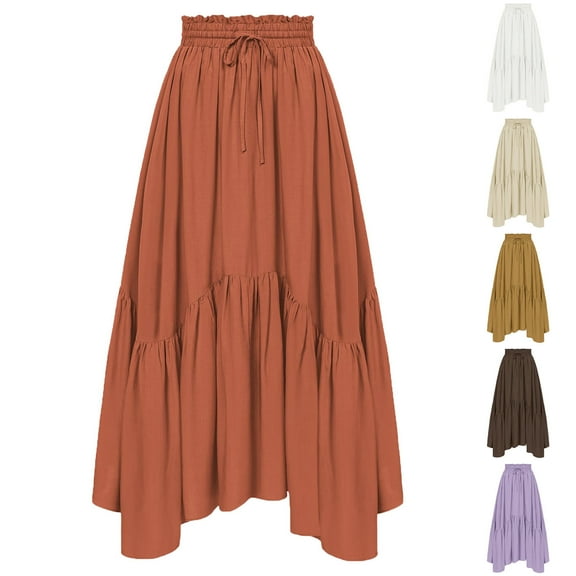 Meichang Women Casual Maxi Skirt Flowy Bohemian Renaissance Skirts Elastic High Waist Pleated Long Skirts