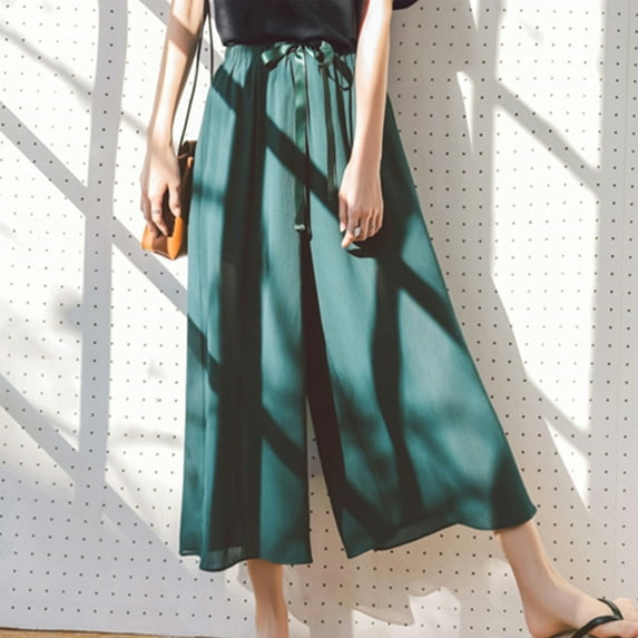 Meichang Women Flowy Palazzo Pants High Waist Chiffon Wide Leg Culottes Cpari Pant Dressy Casual Loose Lounge Pant Skirt Pants Women Plus Size