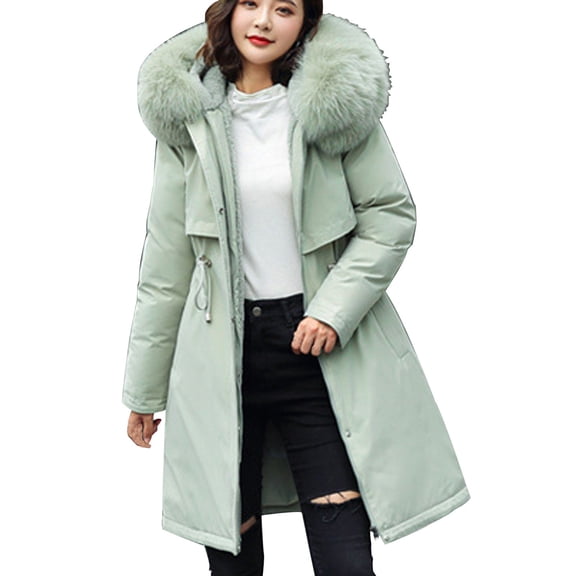 Meichang Women Fuzzy Coat Fleece Zipper Parkas Jackets Faux Fur Thermal Hoodies Drawstring Waist Windproof Winter Outwear with Pocket