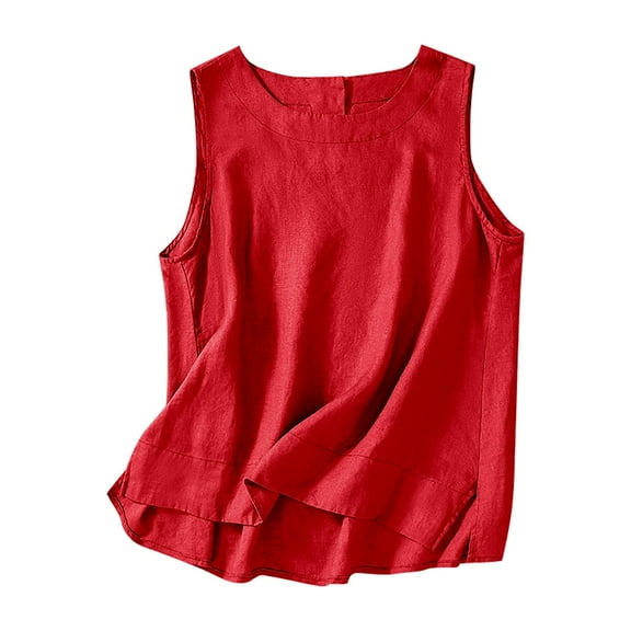 Meichang Women Linen Tank Tops 2025 Summer Sleeveless Crop Tops Casual Crew Neck Loose Fit Tanks Shirts Basic Solid Side Split Hem Vest Tops