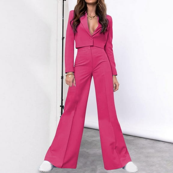 Meichang Women's 2 Piece Blazer Outfit Work Professional Solid Lapel Long Sleeve Slim Suit and Bell-bottom Pants Set