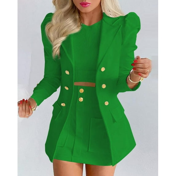 Meichang Women's 2 Piece Blazer Short Sets Business Casual Long Sleeve Open Front Suit Jackets and Mini Skirts Matching Outfits 2025